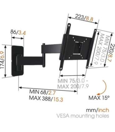 Vogels Wall mount MA2040-A1 Full motion 19-40 " Maximum weight (capacity) 15 kg Black