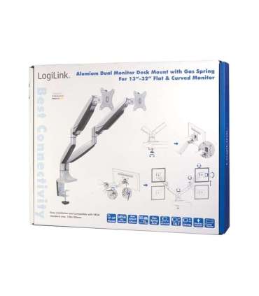 Logilink BP0043 Dual Monitor Desk mount, 13"-32",gas spring, aluminum Logilink