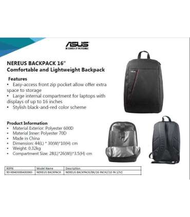 Asus NEREUS Fits up to size 16 " Backpack Black