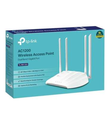 TP-LINK Access Point TL-WA1201 802.11ac 2.4GHz/5 GHz 300+867 Mbit/s 10/100/1000 Mbit/s Ethernet LAN