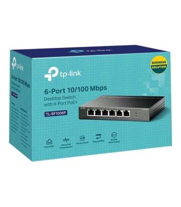TP-LINK Switch TL-SF1006P Unmanaged Desktop 10/100 Mbps (RJ-45) ports quantity 6 PoE+ ports quantity 4 |