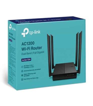 AC1200 Wireless MU-MIMO Wi-Fi Router Archer C64 802.11ac 867+400 Mbit/s Ethernet LAN (RJ-45) ports 4 Mesh
