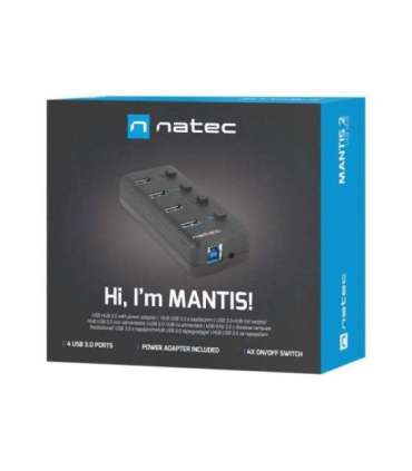 Natec USB 3.0 HUB, Mantis 2, 4-Port, On/Off with AC Adapter Natec 4 Port Hub With USB 3.0 Mantis NHU-1557 Black