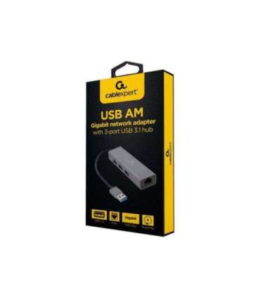 Cablexpert USB AM Gigabit network adapter with 3-port USB 3.0 hub A-AMU3-LAN-01