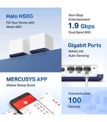 AC1900 Whole Home Mesh Wi-Fi System Halo H50G (2-Pack) 802.11ac 600+1300 Mbit/s Ethernet LAN (RJ-45) ports 3 |