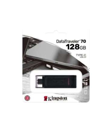 Kingston USB Flash Drive DataTraveler 70 128 GB USB 3.2 Gen 1 Type-C Black