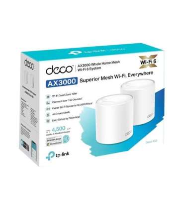 Whole Home Mesh Wi-Fi 6 System Deco X50 (2-pack) 802.11ax 574+2402 Mbit/s Ethernet LAN (RJ-45) ports 3 Mesh