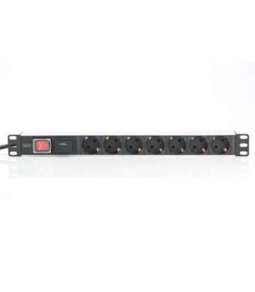 Digitus 1U Aluminum PDU, rackmountable, 7x safety outlet 16A Plug, 250VAC 50/60Hz, switch, surge protection DN-95407