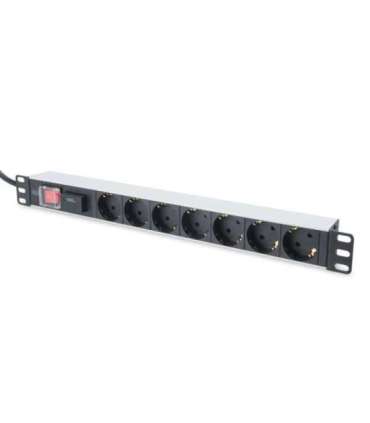 Digitus 1U Aluminum PDU, rackmountable, 7x safety outlet 16A Plug, 250VAC 50/60Hz, switch, surge protection DN-95407