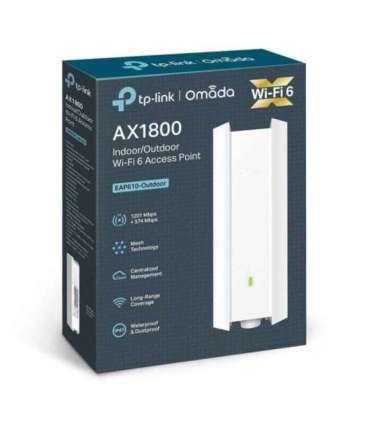 TP-LINK AX1800 Indoor/Outdoor WiFi 6 Access Point EAP610-Outdoor 802.11ax 2.4 GHz/5 GHz 1201+574 Mbit/s |