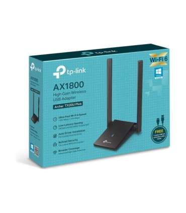 AX1800 Dual Antennas High Gain Wireless USB Adapter Archer TX20U Plus 802.11ax 574+1201 Mbit/s 10/100/1000