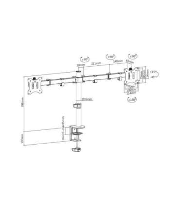 Digitus Desk Mount Swivel, Height adjustment 15-32 " Maximum weight (capacity) 8 kg Black