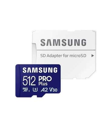 Samsung PRO Plus microSD Card with Adapter 512 GB MicroSDXC Flash memory class U3, V30, A2