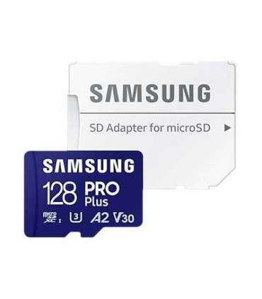 Samsung MicroSD Card with SD Adapter PRO Plus 128 GB microSDXC Memory Card Flash memory class U3, V30, A2 SD