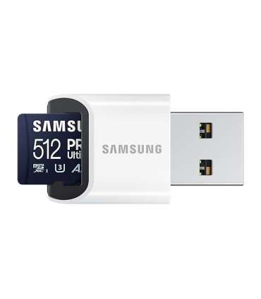 Samsung MicroSD Card with Card Reader PRO Ultimate 512 GB microSDXC Memory Card Flash memory class U3, V30, A2