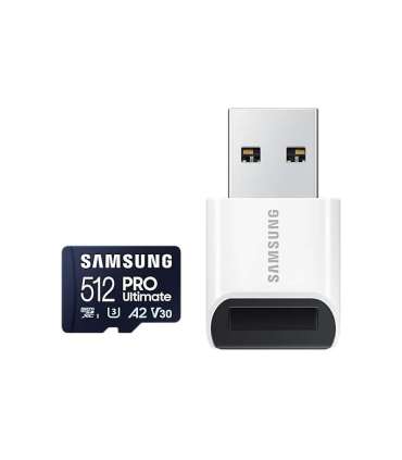 Samsung MicroSD Card with Card Reader PRO Ultimate 512 GB microSDXC Memory Card Flash memory class U3, V30, A2