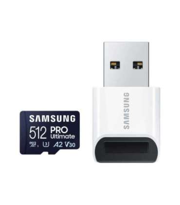 Samsung MicroSD Card with Card Reader PRO Ultimate 512 GB microSDXC Memory Card Flash memory class U3, V30, A2