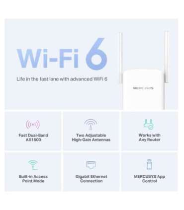 Mercusys AX1500 Wi-Fi 6 Range Extender ME60X 802.11ax 1201 Mbit/s Ethernet LAN (RJ-45) ports 1 MU-MiMO No no
