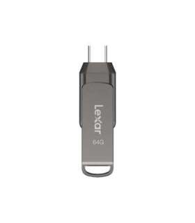 Lexar 2-in-1 Flash Drive up to 130MB/s read JumpDrive Dual Drive D400 64 GB Type-C and Type-A USB 3.1 Grey