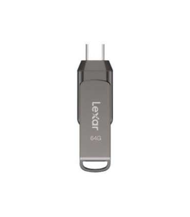 Lexar 2-in-1 Flash Drive up to 130MB/s read JumpDrive Dual Drive D400 64 GB Type-C and Type-A USB 3.1 Grey