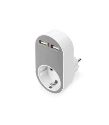 Digitus Universal USB Plug-in Charger with 2 x USB-A Sockets and Integrated Socket DA-70617