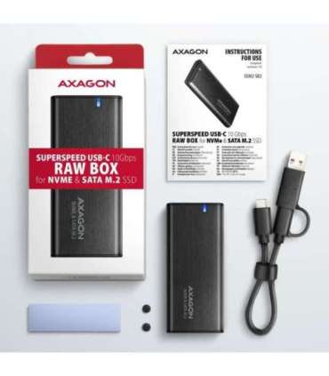 AXAGON External USB-C 3.2 Gen 2 metal box for M.2 NVMe & SATA SSD disks EEM2-SB2