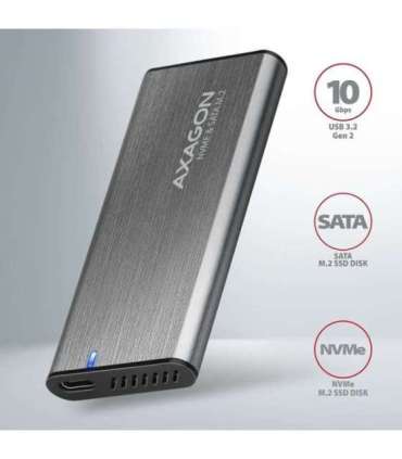 AXAGON External USB-C 3.2 Gen 2 metal box for M.2 NVMe & SATA SSD disks EEM2-SG2