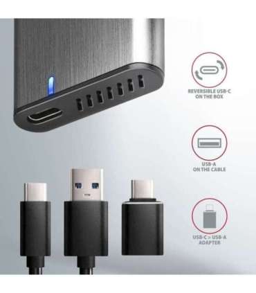 AXAGON External USB-C 3.2 Gen 2 metal box for M.2 NVMe & SATA SSD disks EEM2-SG2