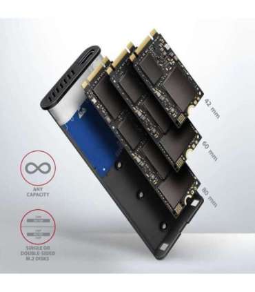 AXAGON External USB-C 3.2 Gen 2 metal box for M.2 NVMe & SATA SSD disks EEM2-SG2