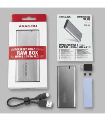 AXAGON External USB-C 3.2 Gen 2 metal box for M.2 NVMe & SATA SSD disks EEM2-SG2