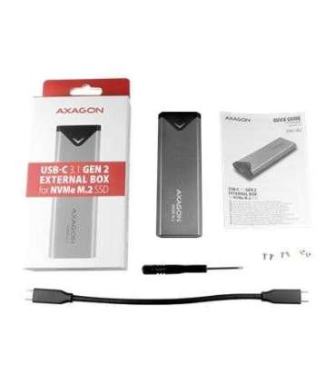AXAGON External SuperSpeed+ USB-C metal box for M.2 NVMe SSD disks having sizes of up 42 to 80 mm EEM2-UG2