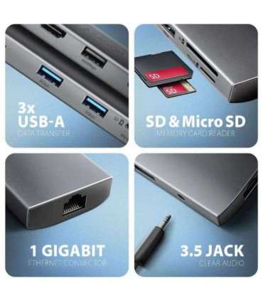 AXAGON Multi port USB-C 5Gbps hub HMC-8HLSA