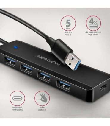AXAGON Travel four-port USB-A 5Gbps hub HUE-C1A