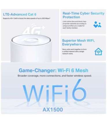 TP-LINK Deco X10-4G(1-pack) 4G+ AX1500 Whole Home Mesh Wi-Fi 6 Router TP-LINK 4G+ AX1500 Whole Home Mesh Wi-Fi 6