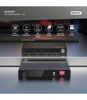 Digitus 8K HDMI Splitter, 1x2 DS-55339 Black