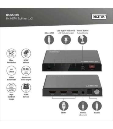 Digitus 8K HDMI Splitter, 1x2 DS-55339 Black