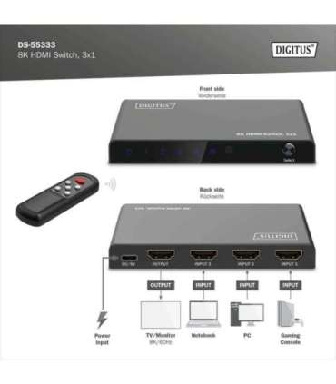 Digitus 8K HDMI Switch, 3x1 DS-55333 Black