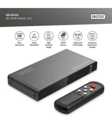 Digitus 8K HDMI Switch, 3x1 DS-55333 Black