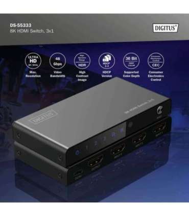 Digitus 8K HDMI Switch, 3x1 DS-55333 Black