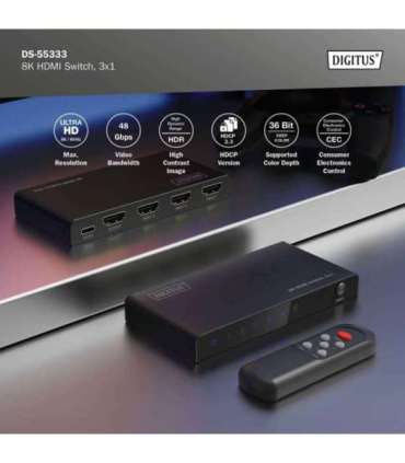 Digitus 8K HDMI Switch, 3x1 DS-55333 Black
