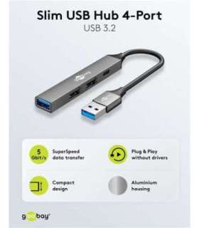 Goobay Slim 4-Port USB Hub, USB-A to USB-C/USB-A, 5 Gbit/s 74458