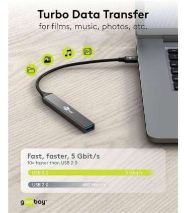 Goobay Slim 4-Port USB Hub, USB-A to USB-C/USB-A, 5 Gbit/s 74458