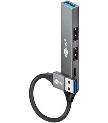 Goobay Slim 4-Port USB Hub, USB-A to USB-C/USB-A, 5 Gbit/s 74458