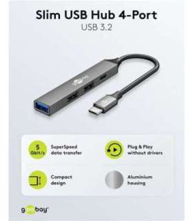 Goobay Slim 4-Port USB Hub, USB-C to USB-C/USB-A, 5 Gbit/s 74459