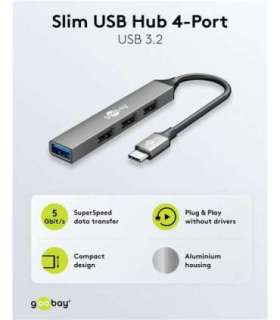Goobay Slim 4-Port USB Hub, USB-C to USB-A, 5 Gbit/s 74457