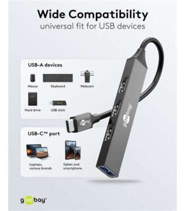 Goobay Slim 4-Port USB Hub, USB-C to USB-A, 5 Gbit/s 74457