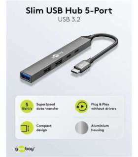 Goobay Slim 5-Port USB Hub, USB-C to USB-C/USB-A, 5 Gbit/s 74460