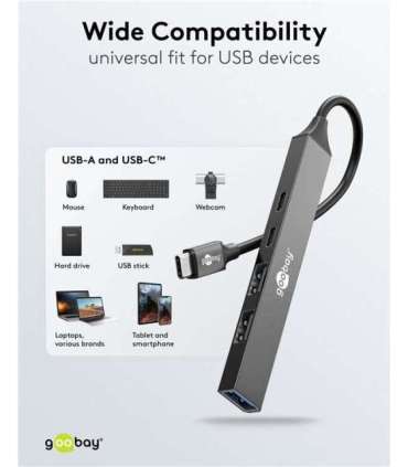 Goobay Slim 5-Port USB Hub, USB-C to USB-C/USB-A, 5 Gbit/s 74460