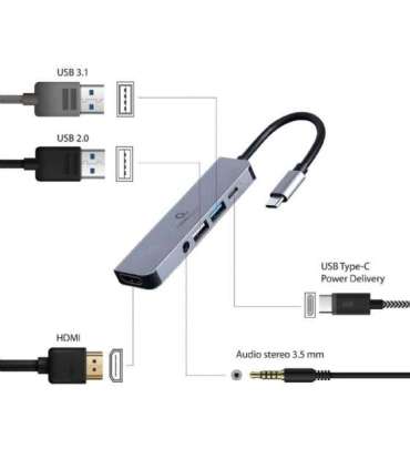 Cablexpert USB Type-C 5-in-1 multi-port adapter (Hub + HDMI + PD + stereo audio) A-CM-COMBO5-02