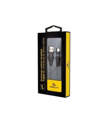 Cablexpert Premium cotton braided Type-C USB charging and data cable, 1 m CC-USB2B-AMCM-1M-BW